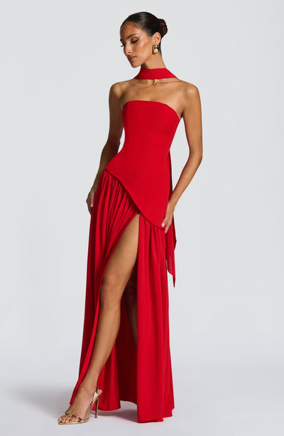 Strapless high-slit formal maxi dress for women -38