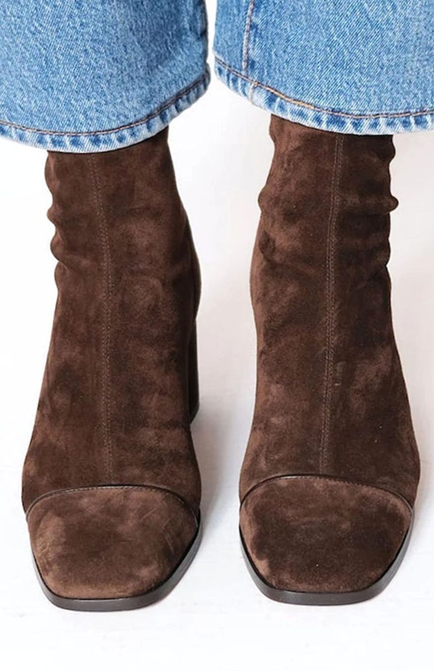 Solvane | Women's Suede Look Block Heel Ankle Boot