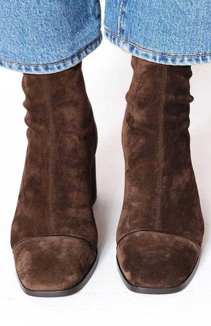 Solvane | Women's Suede Look Block Heel Ankle Boot