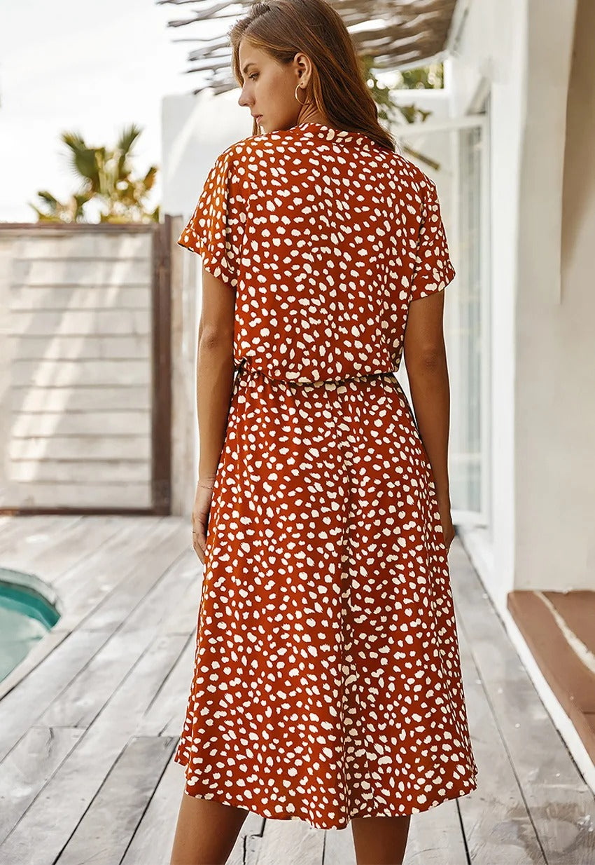 Marisolette | Women's Spotted Print Button Up Midi Dress