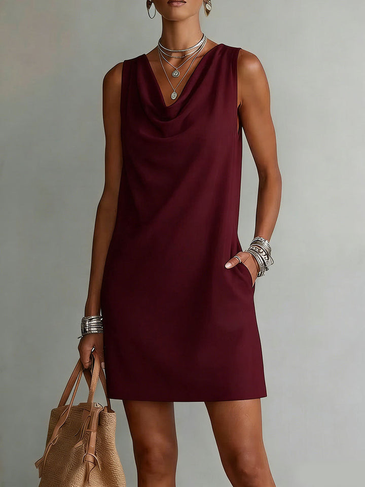 Cowl neck sleeveless shift dress for women -5