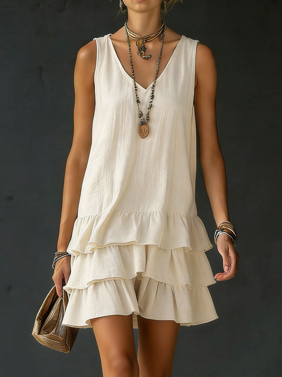 Ruffle hem sleeveless tunic dress for women -6