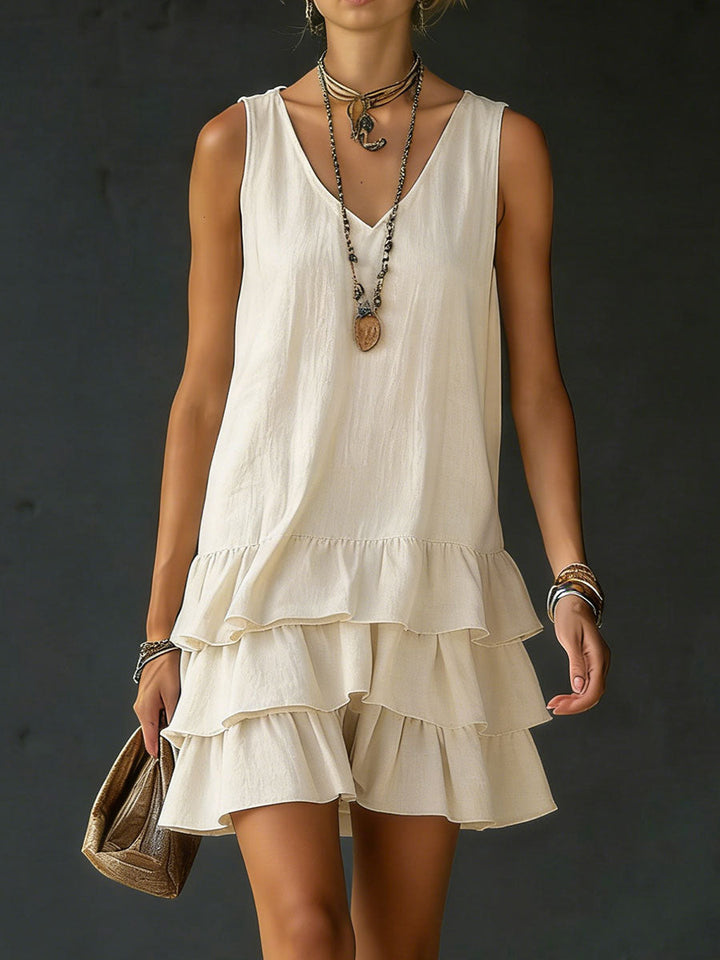 Ruffle hem sleeveless tunic dress for women -6