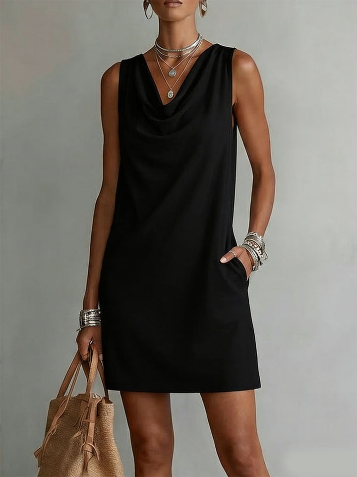 Cowl neck sleeveless shift dress for women -4