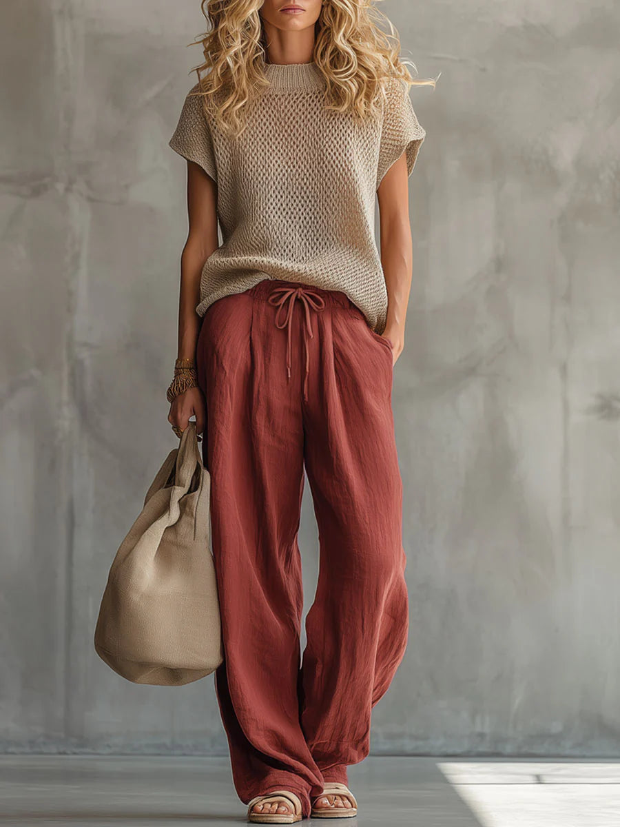 Camille | Women's Open Knit Top and Wide Leg Trousers Set