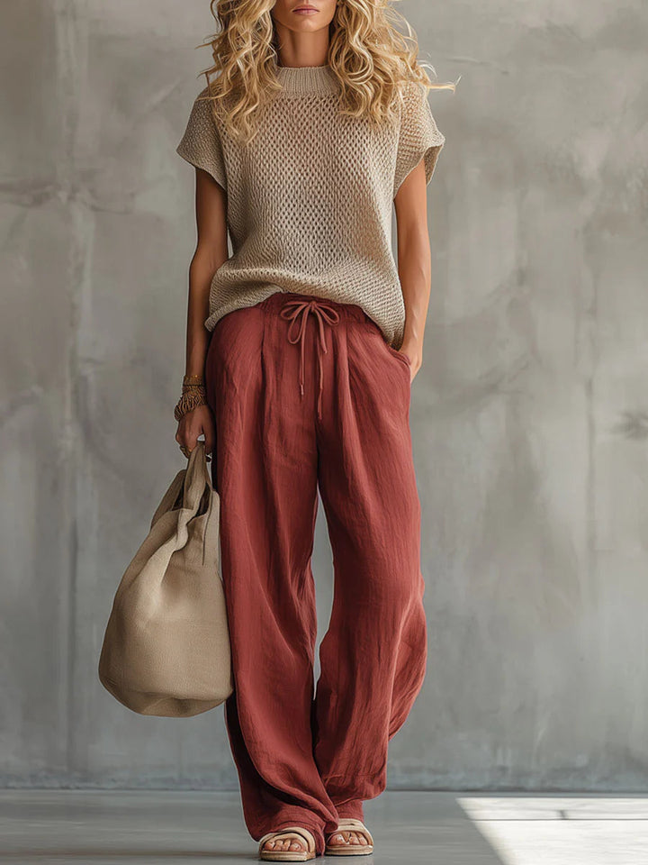 Camille | Women's Open Knit Top and Wide Leg Trousers Set