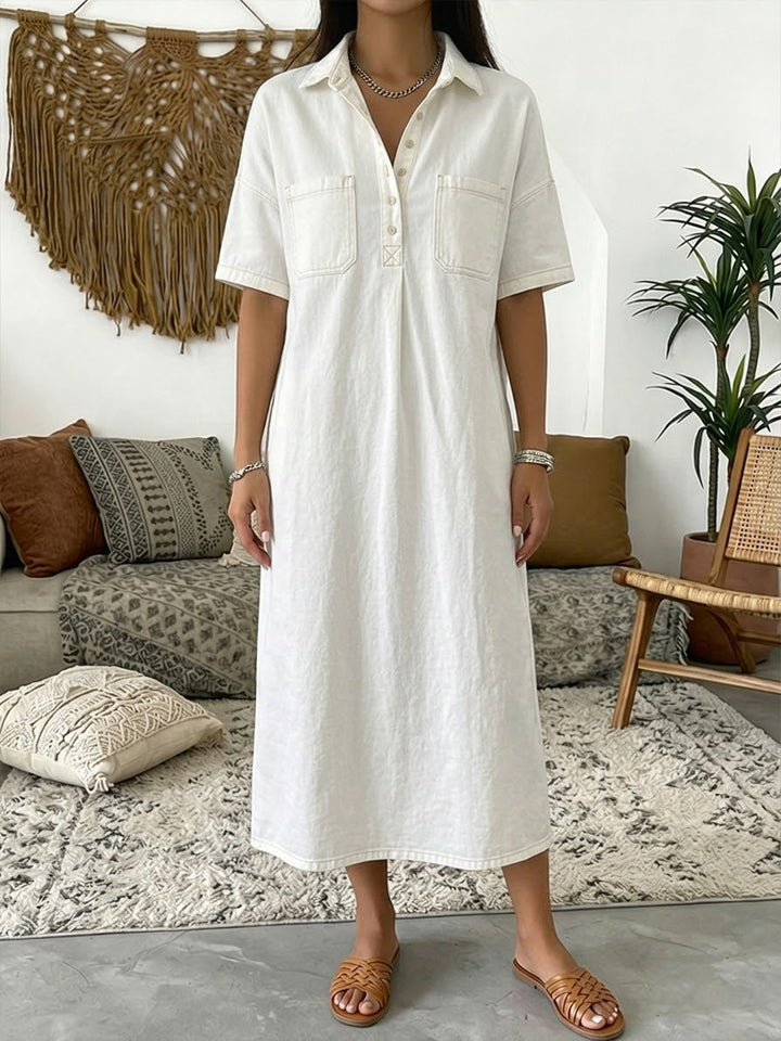 Casual short-sleeve midi shirt dress for women -4