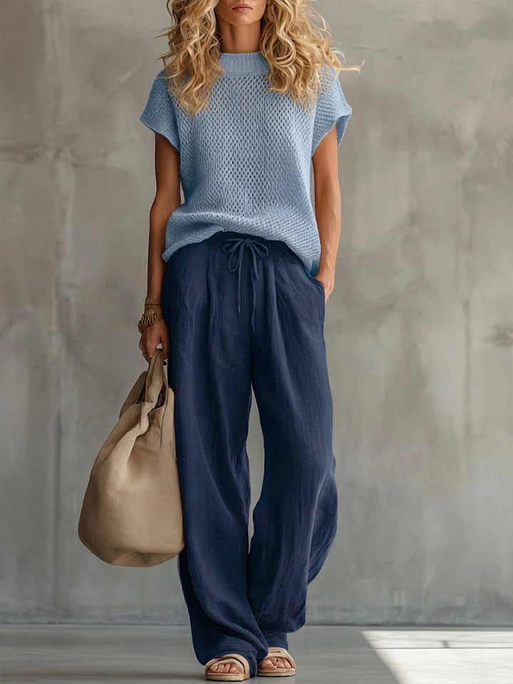 Camille | Women's Open Knit Top and Wide Leg Trousers Set