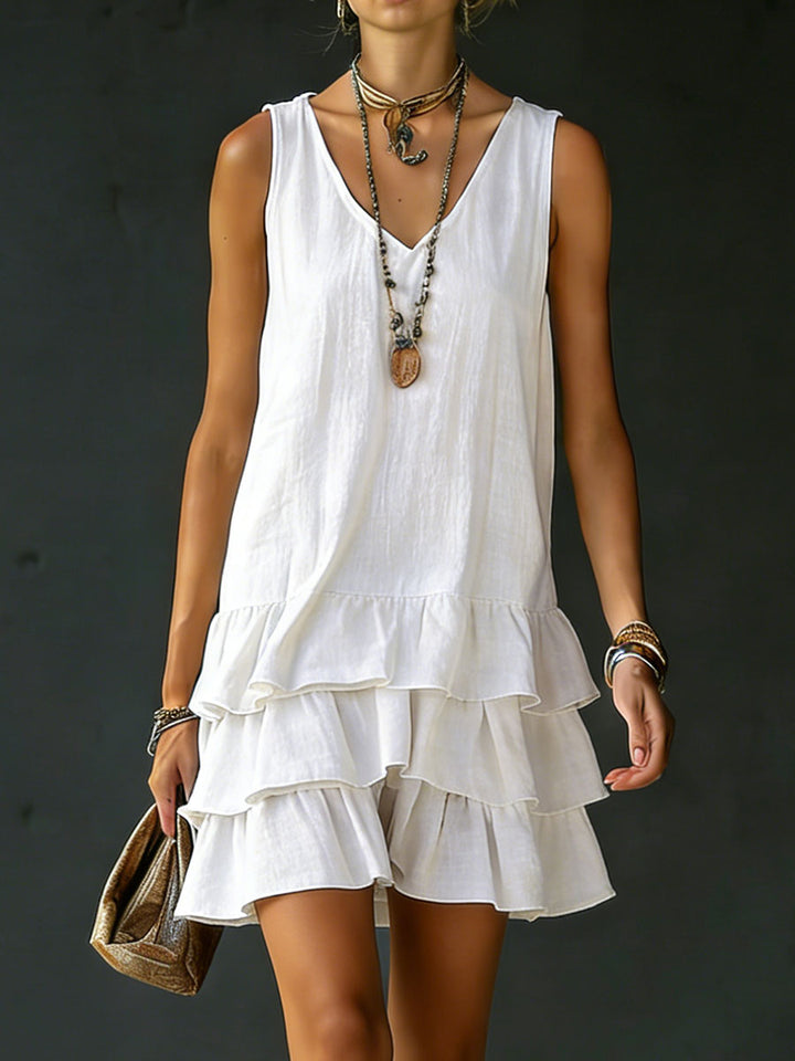 Ruffle hem sleeveless tunic dress for women -1