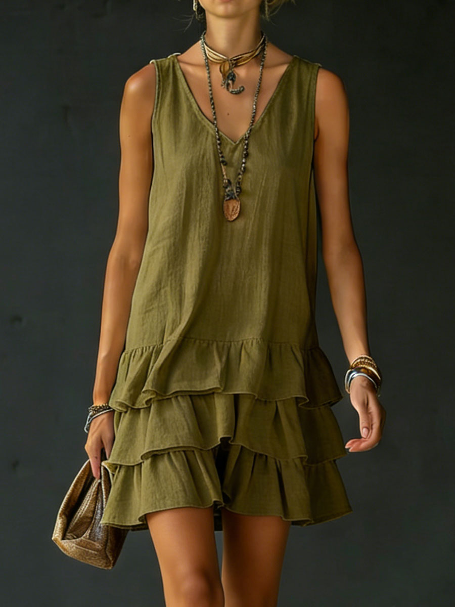 Ruffle hem sleeveless tunic dress for women -9