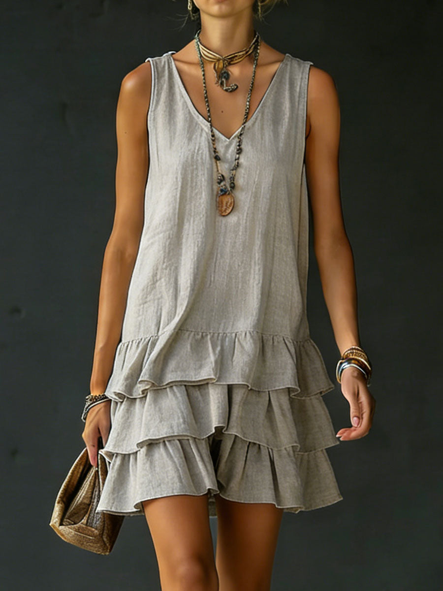 Ruffle hem sleeveless tunic dress for women -5
