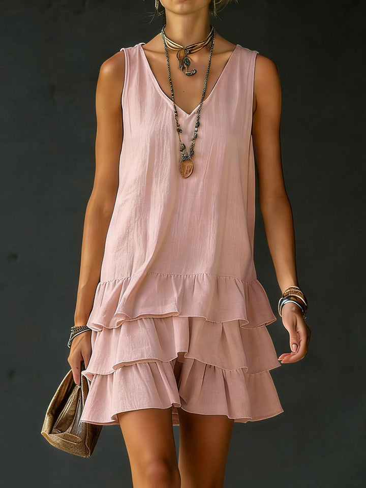 Ruffle hem sleeveless tunic dress for women -4
