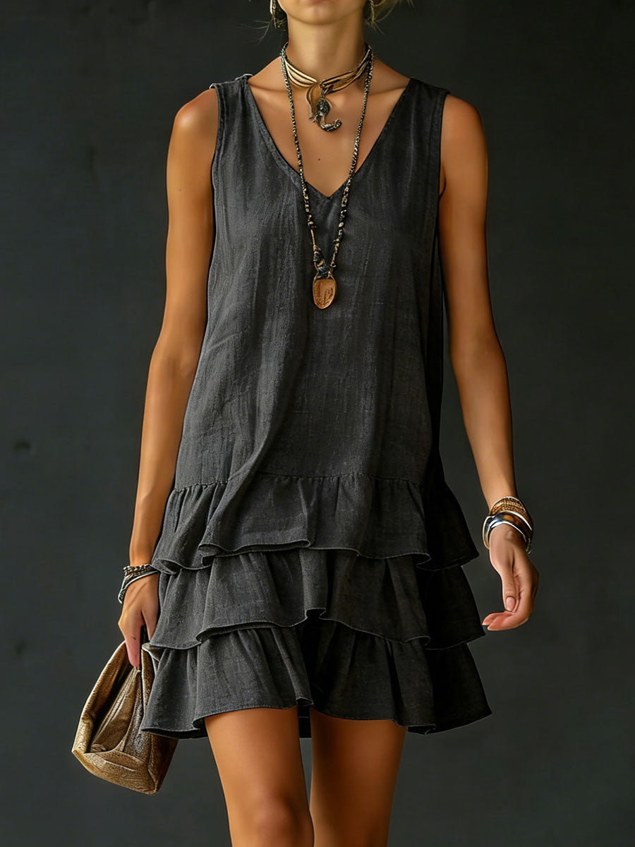 Ruffle hem sleeveless tunic dress for women -10