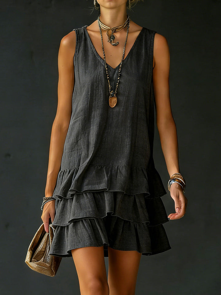 Ruffle hem sleeveless tunic dress for women -10