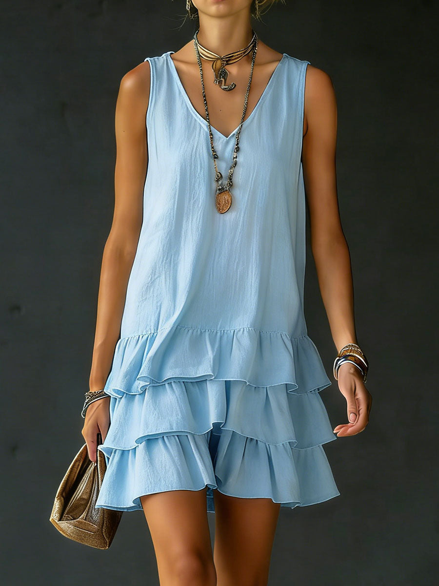 Ruffle hem sleeveless tunic dress for women -8
