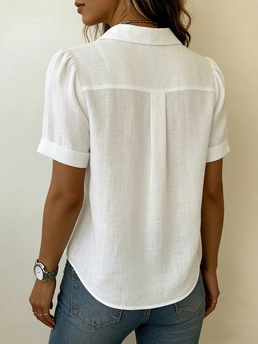 Casual V-neck short-sleeve blouse for women -2