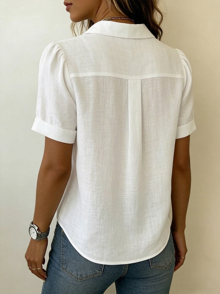 Casual V-neck short-sleeve blouse for women -2