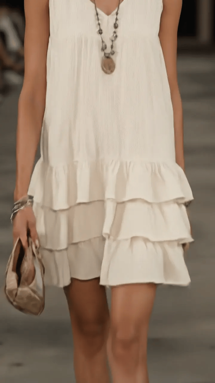 Ruffle hem sleeveless tunic dress for women -2