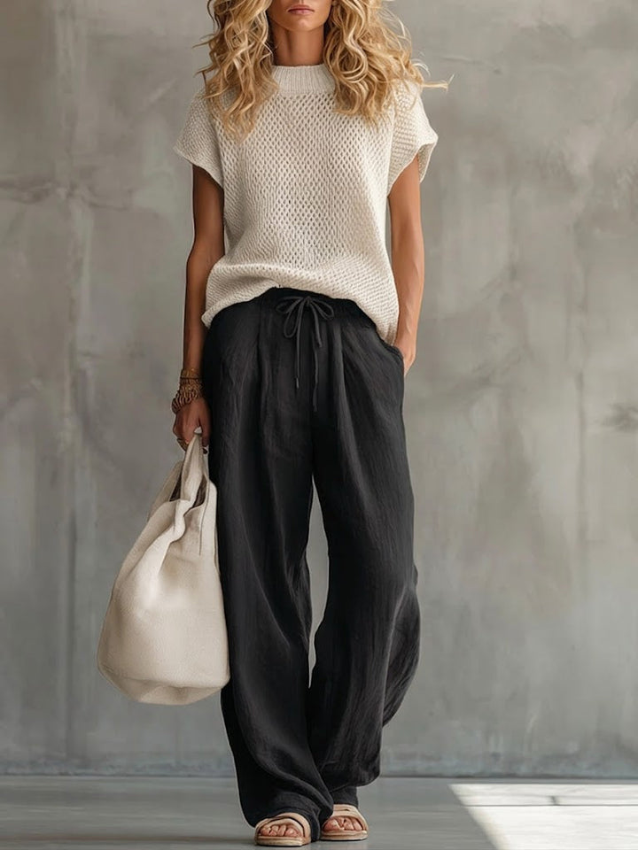 Camille | Women's Open Knit Top and Wide Leg Trousers Set