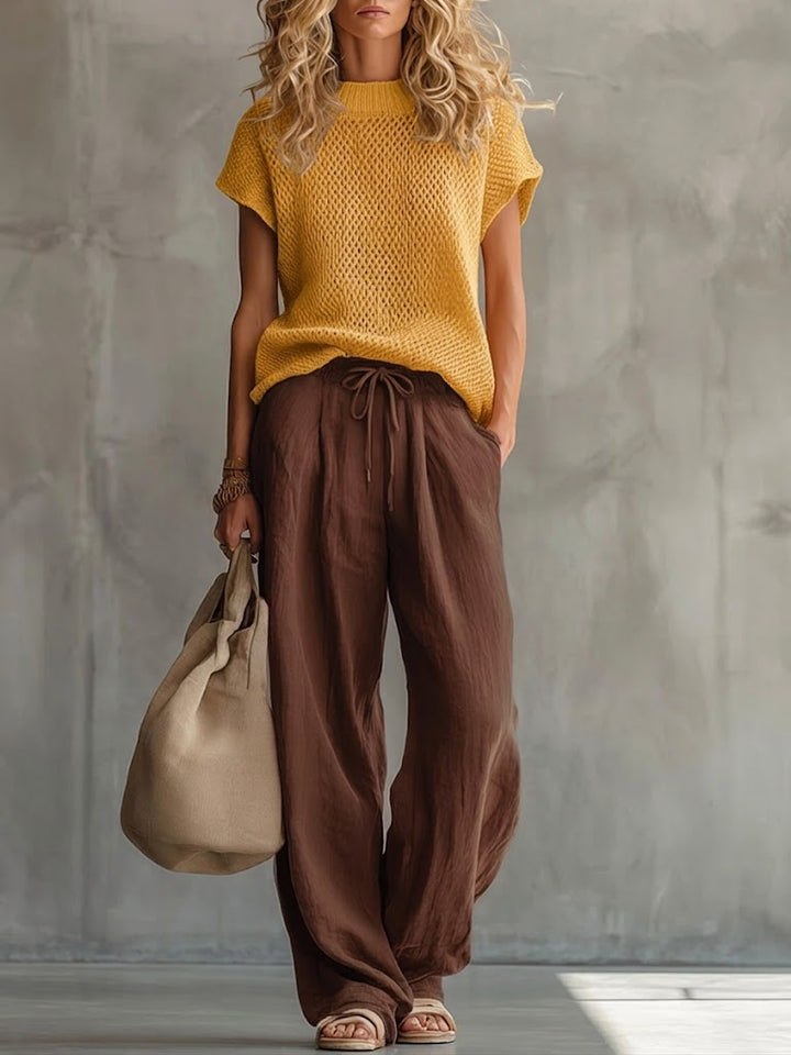 Camille | Women's Open Knit Top and Wide Leg Trousers Set