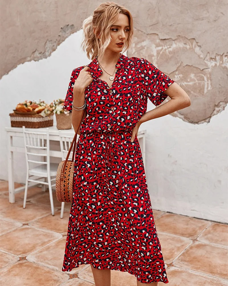 Marisolette | Women's Spotted Print Button Up Midi Dress
