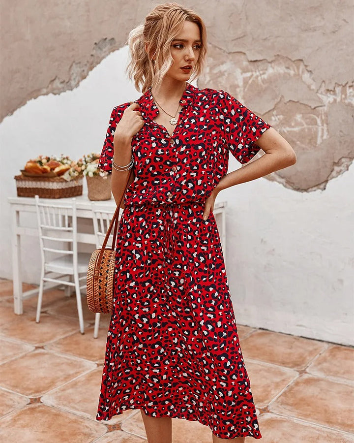 Marisolette | Women's Spotted Print Button Up Midi Dress