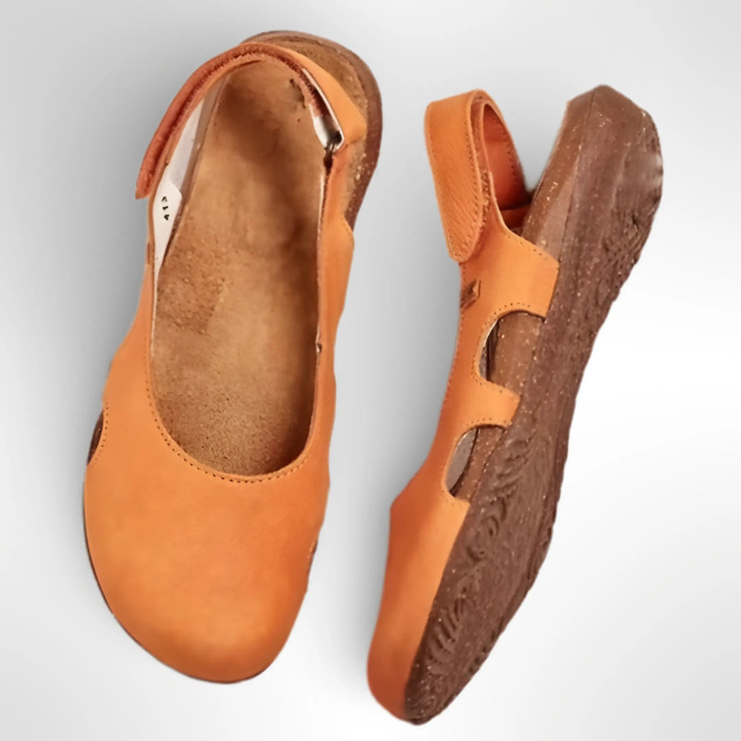 Varelle | Women's Leather Slingback Flat Shoes with Back Strap