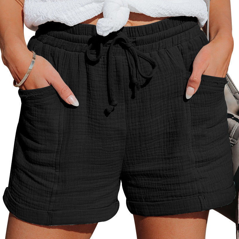 Lina | Women's Drawstring Gauze Shorts with Side Pockets