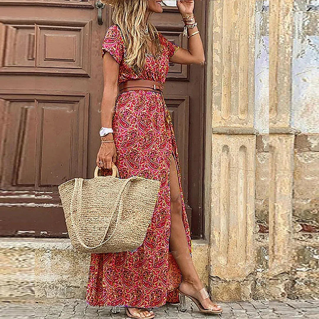 Solvienne | Women's Printed Boho Belted Maxi Dress
