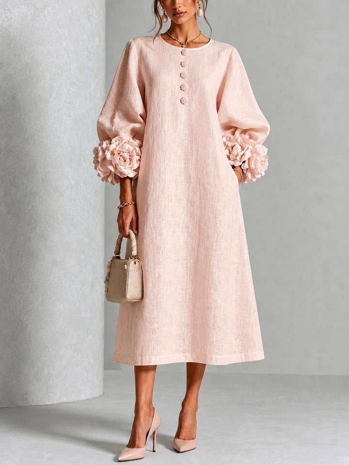 Rosavelle | Women's Flower Cuff Long Sleeve Midi Dress