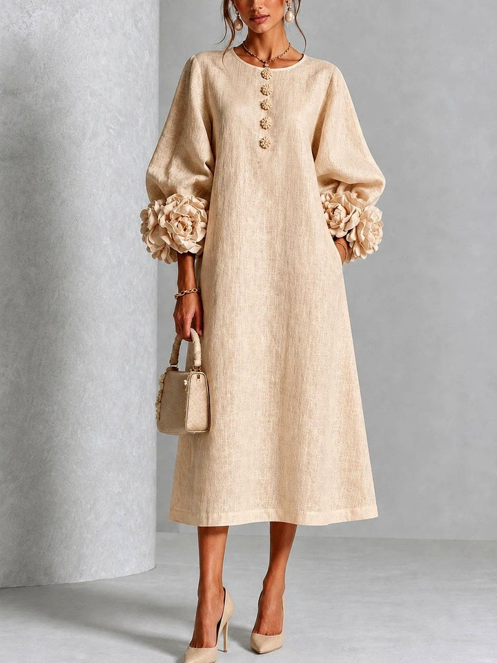 Rosavelle | Women's Flower Cuff Long Sleeve Midi Dress