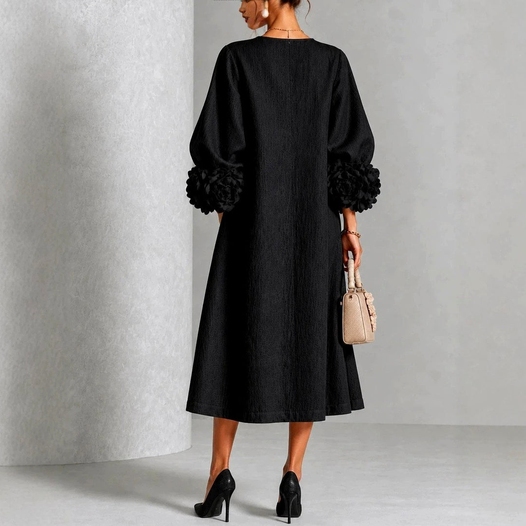 Rosavelle | Women's Flower Cuff Long Sleeve Midi Dress