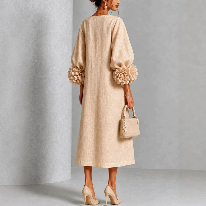 Rosavelle | Women's Flower Cuff Long Sleeve Midi Dress