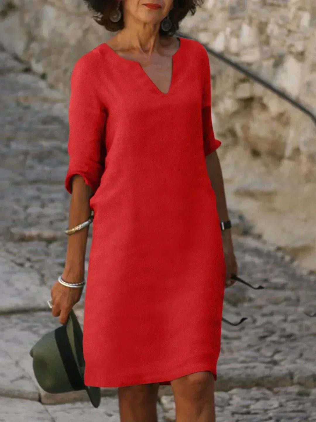 Wynola | Women's V Neck Straight Cut Sleeve Dress