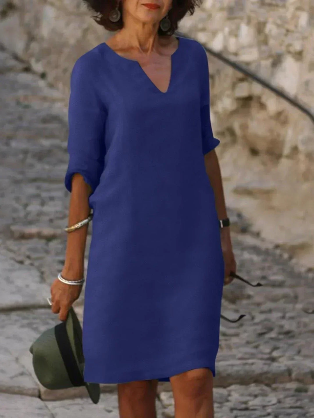 Wynola | Women's V Neck Straight Cut Sleeve Dress