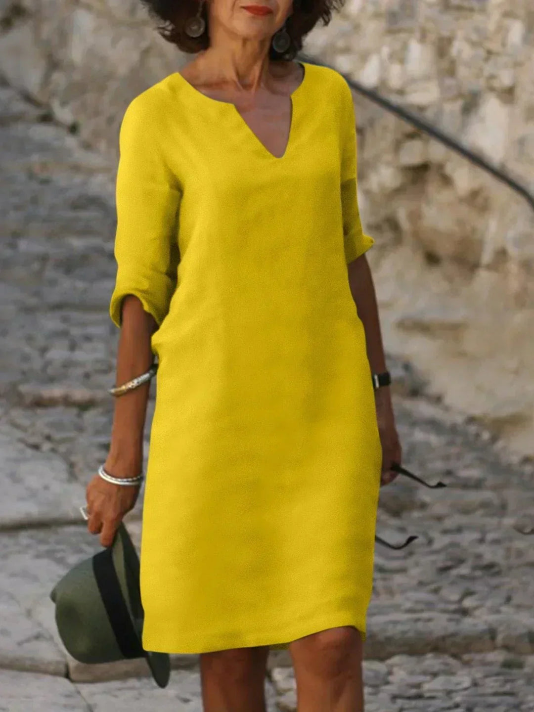 Wynola | Women's V Neck Straight Cut Sleeve Dress