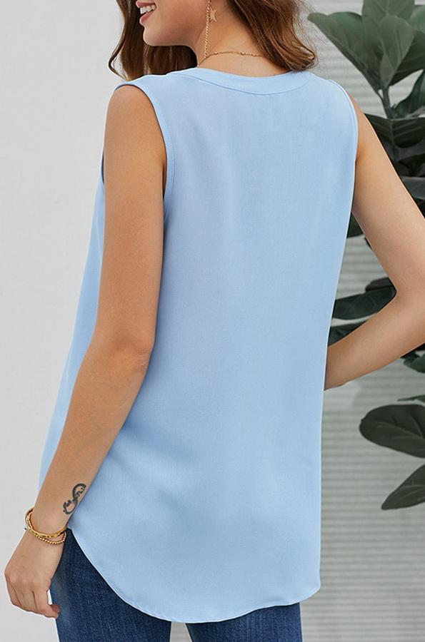 Sleeveless V-neck Single-button Blouse for women