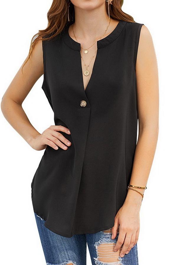 Sleeveless V-neck Single-button Blouse for women