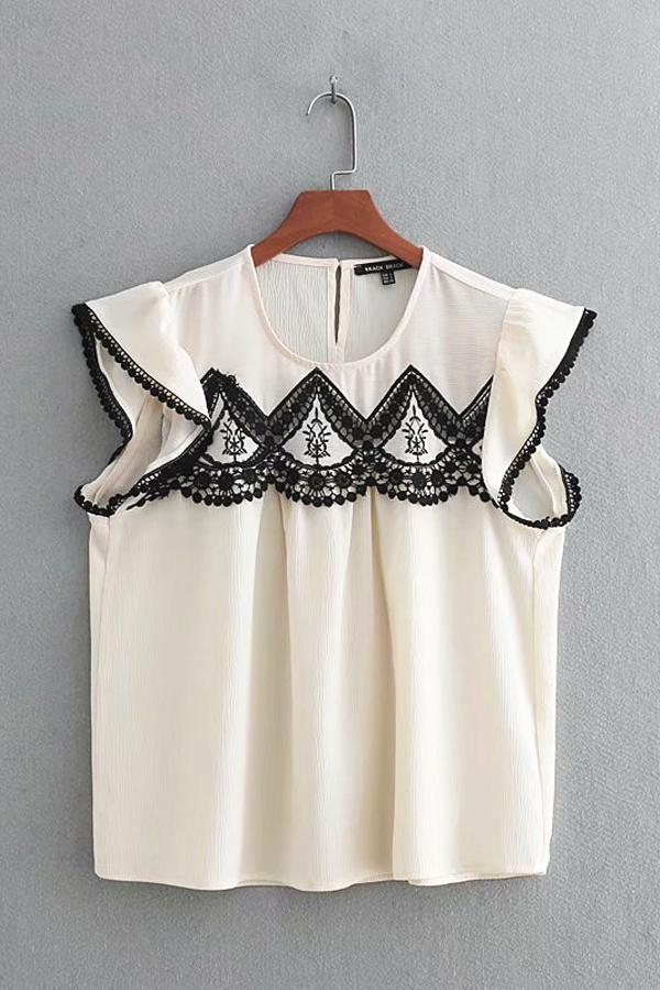 Women Sommer Ruffle Embroidery Blouse