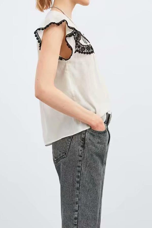 Women Sommer Ruffle Embroidery Blouse