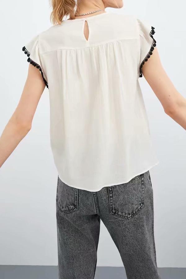 Women Sommer Ruffle Embroidery Blouse