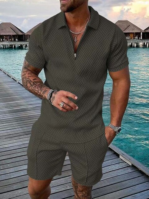 Marcus | Men's Digital Print Polo Shorts Set
