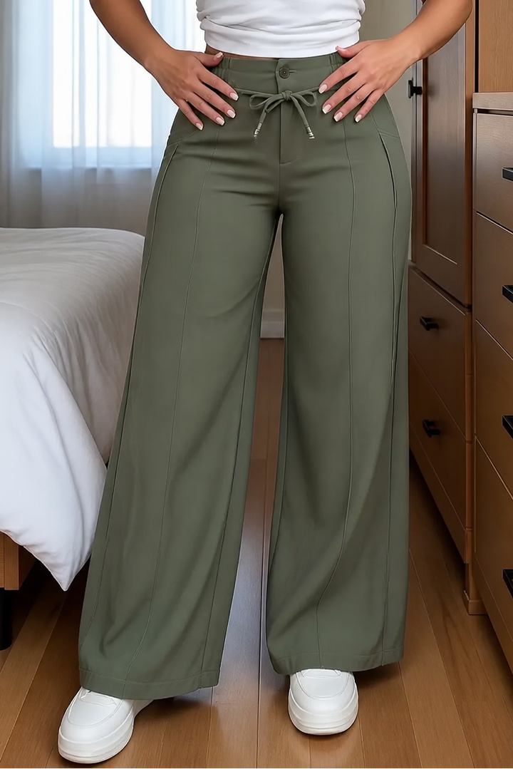 Camille | Women's High Waisted Wide Leg Linen Blend Trousers