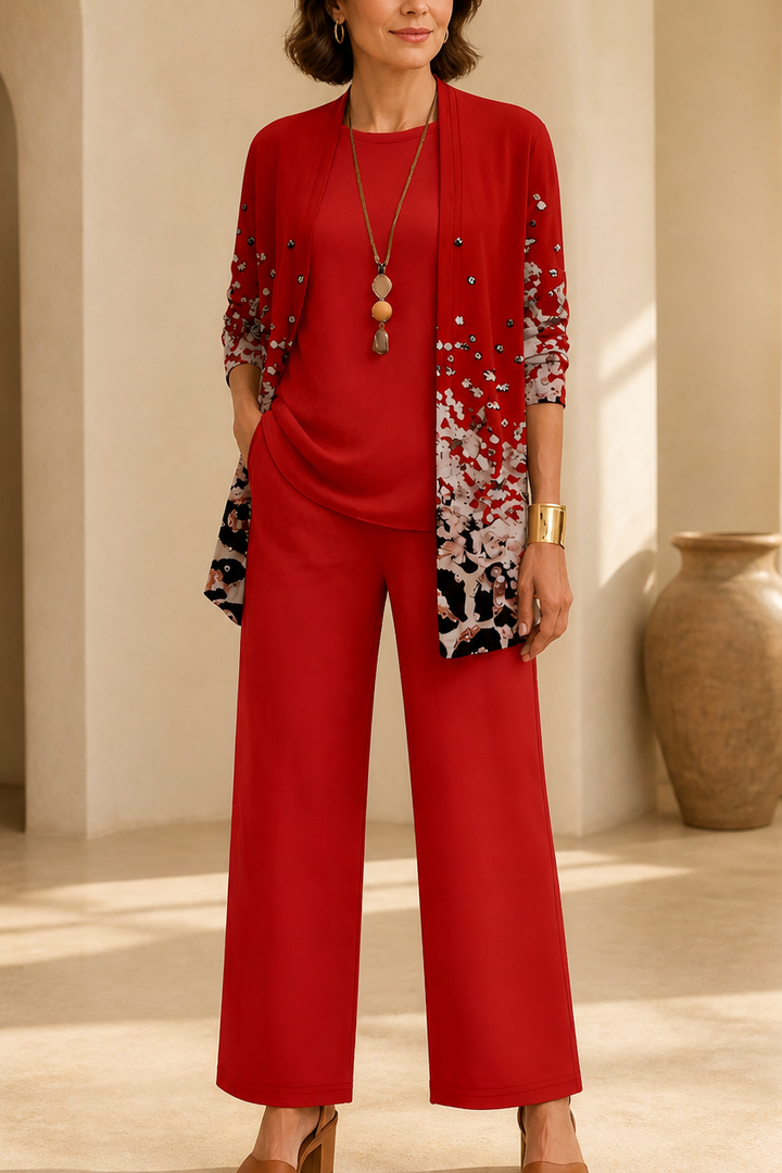 Sophie | Women's Knit Blend Wide Leg Trousers and Cardigan Set