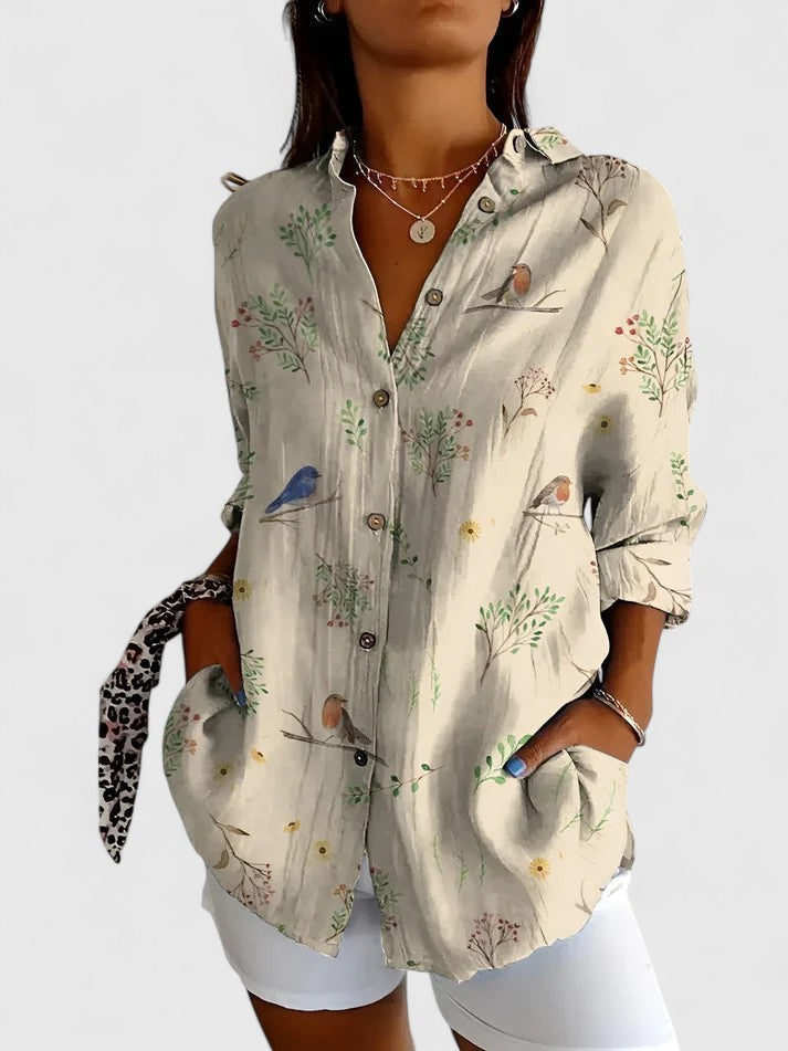Lila | Women's Button Down Patchwork Shirt with Three Quarter Sleeves