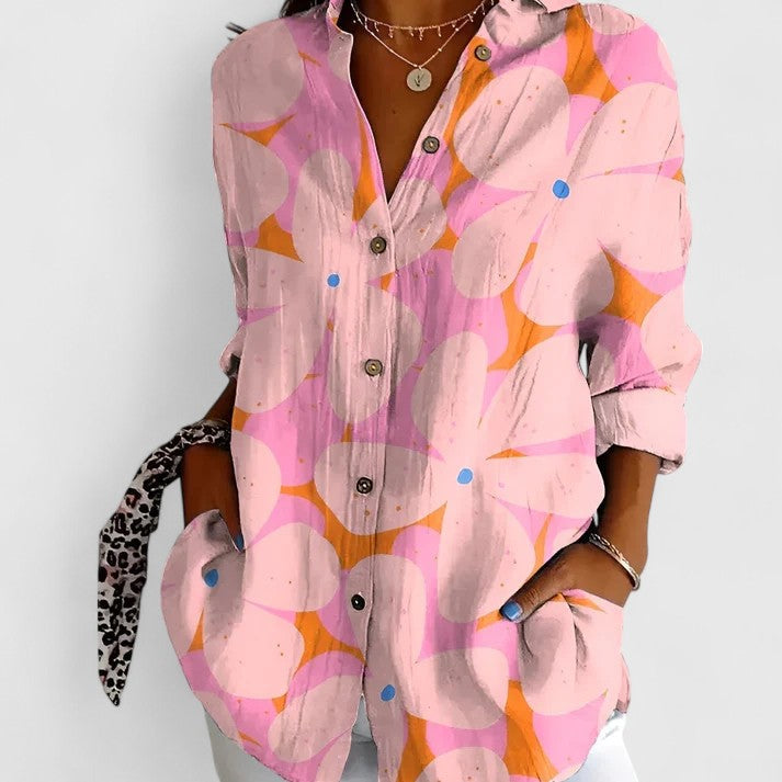 Lila | Women's Button Down Patchwork Shirt with Three Quarter Sleeves