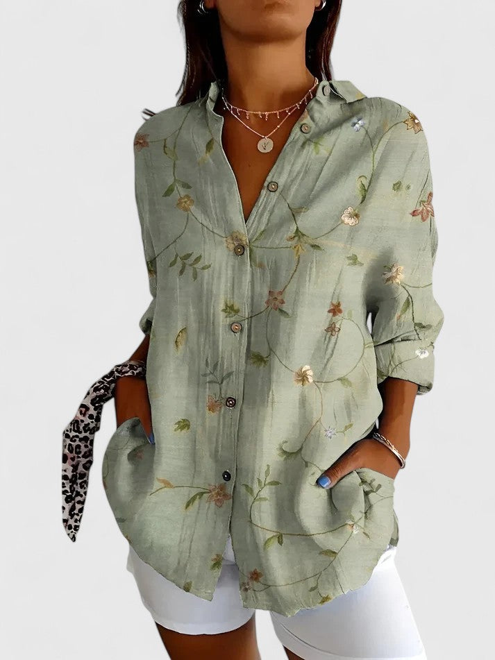 Lila | Women's Button Down Patchwork Shirt with Three Quarter Sleeves