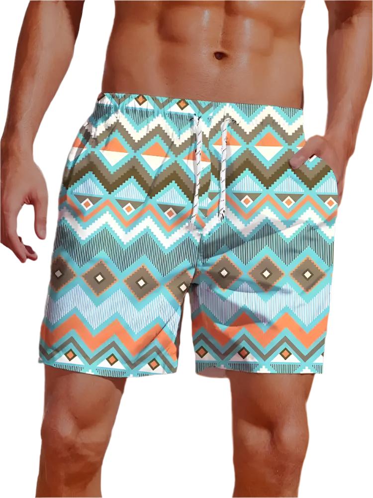 Hawaiian-style beach board shorts with 3D print for men