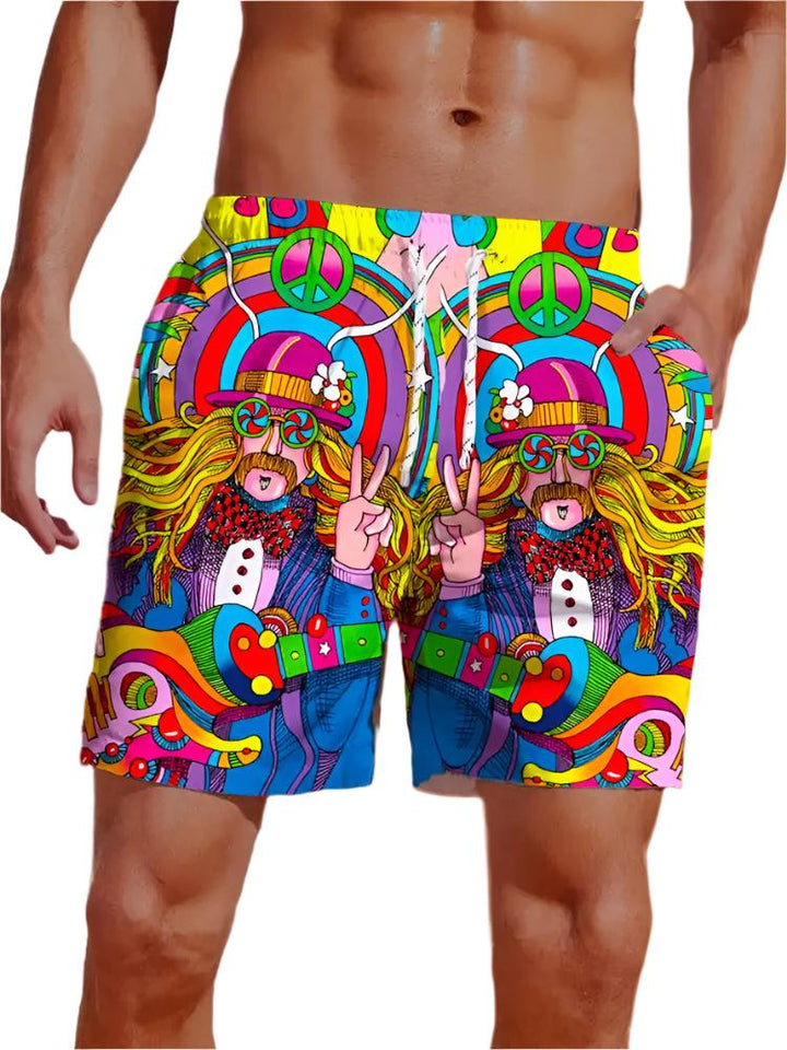 Hawaiian-style beach board shorts with 3D print for men