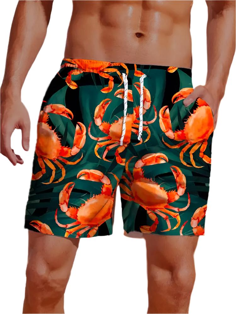 Hawaiian-style beach board shorts with 3D print for men